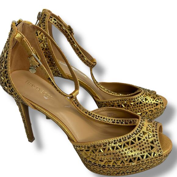 NEW Thalia Sodi Chacey Embellished T-Strap Platform Pumps Gold Size 11 Studded - Picture 4 of 12